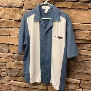 Men’s AMF bowling shirt, blue and white, XL